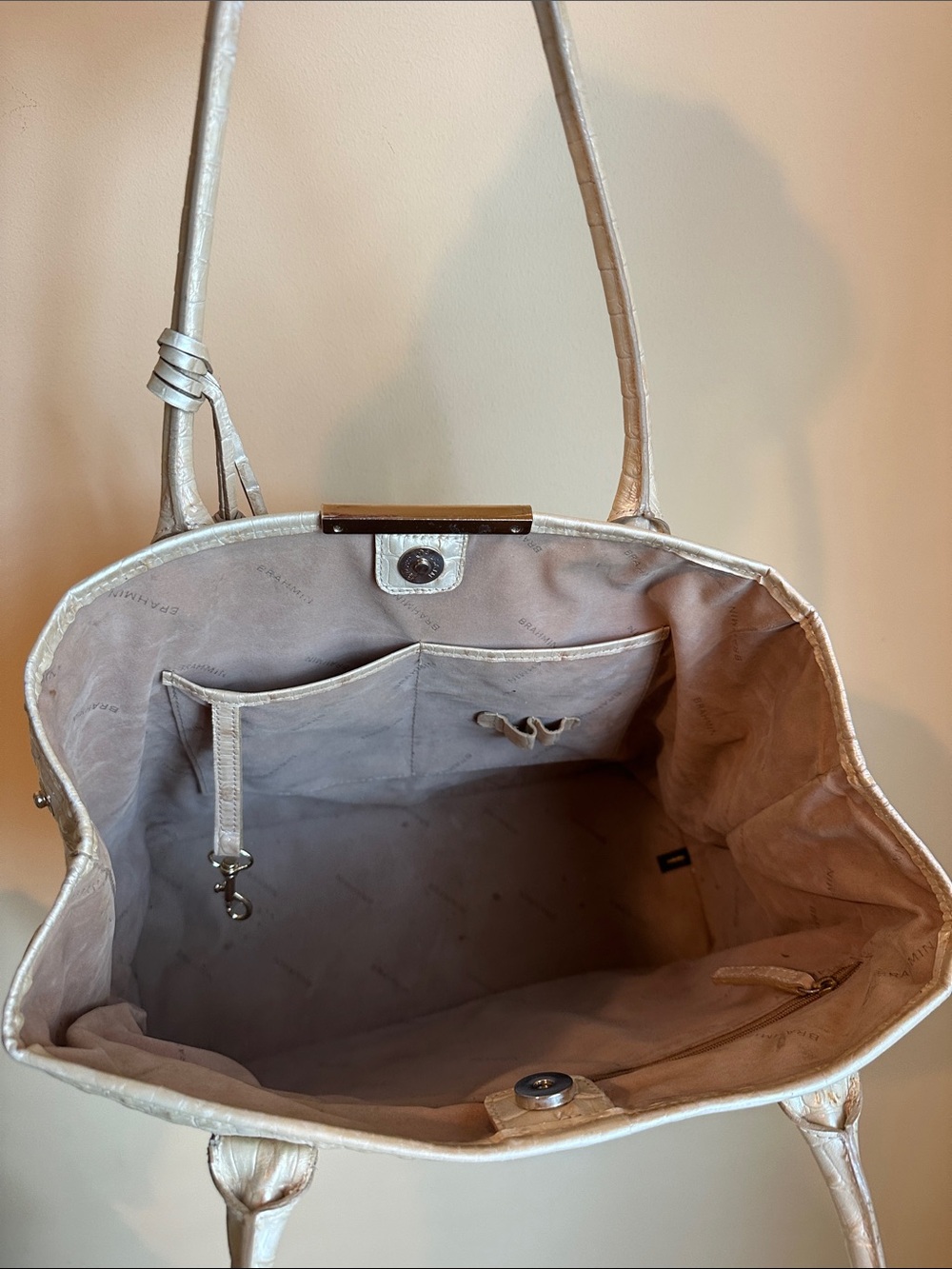 Brahmin Metallic Champagne Croc-Embossed Tote - Picture 4 of 4